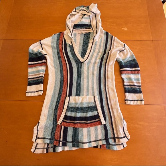 Soft Surroundings M Bimini striped knitted hooded beach coverup tunic sweater - Picture 1 of 9